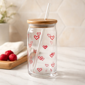 Trinkglas mit Strohalm - personalisierbar 1