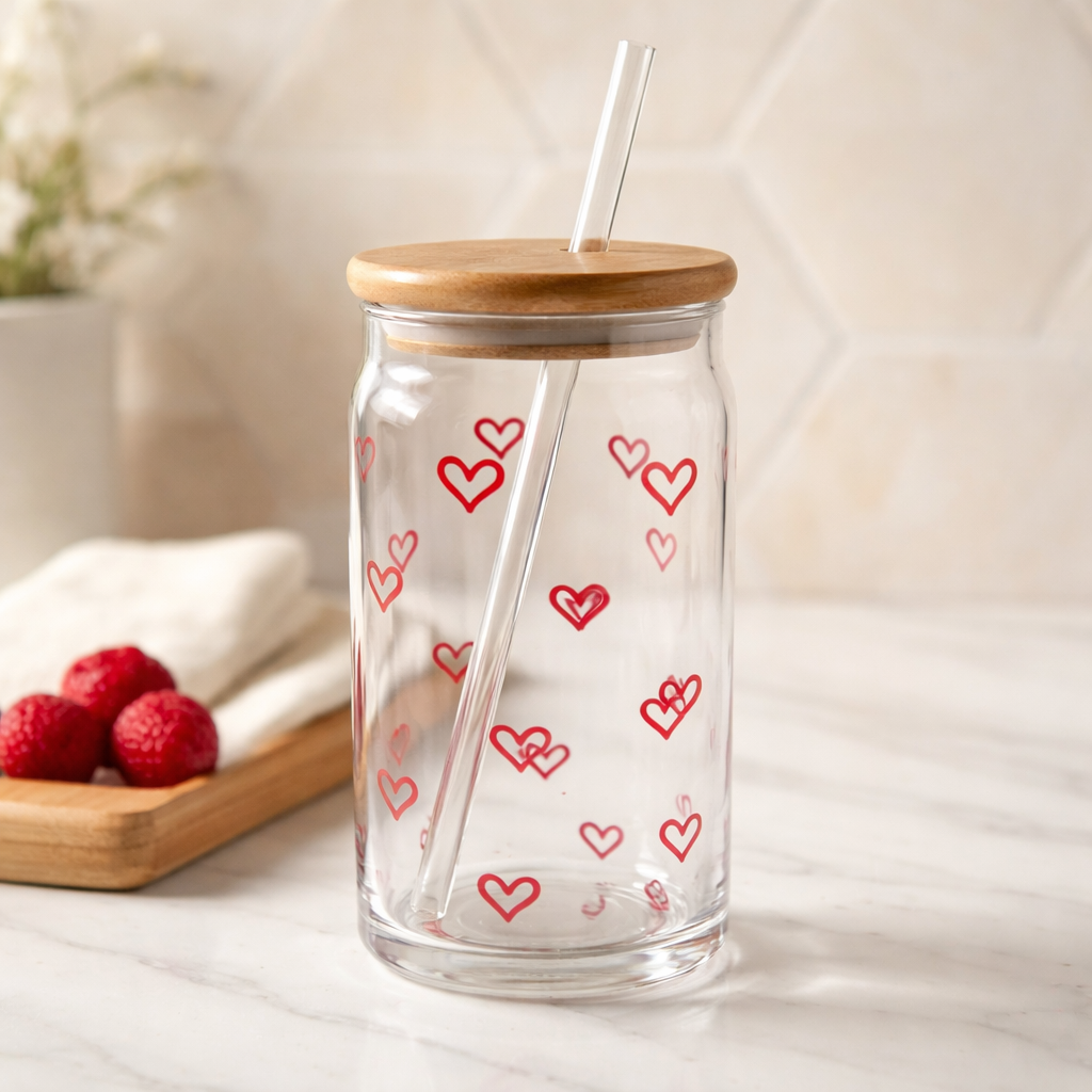 Trinkglas mit Strohalm - personalisierbar 1